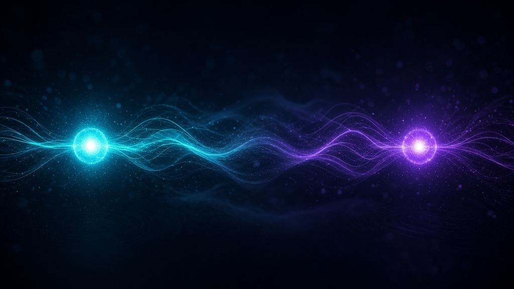 Two points of light connected by waves representing a conversation