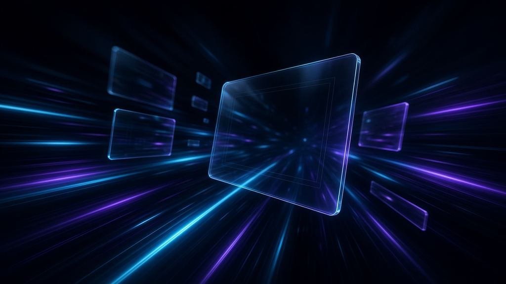 Glass web pages moving at high speed through light trails